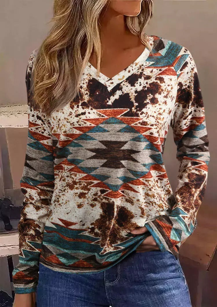 Printemps et automne, nouveau pull en jean de style européen occidental, col en V, pull ample, t-shirt décontracté pour femmes.