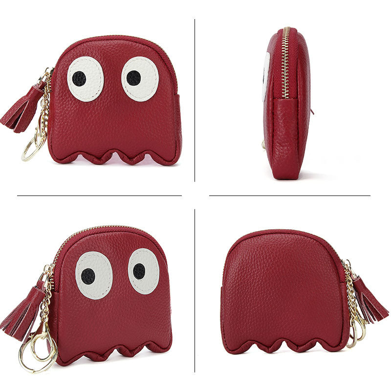 Mini porte-monnaie créatif en cuir avec fermeture éclair et motif dessin animé, porte-clés Ins mignon, étui rigide en cuir véritable pour femmes
