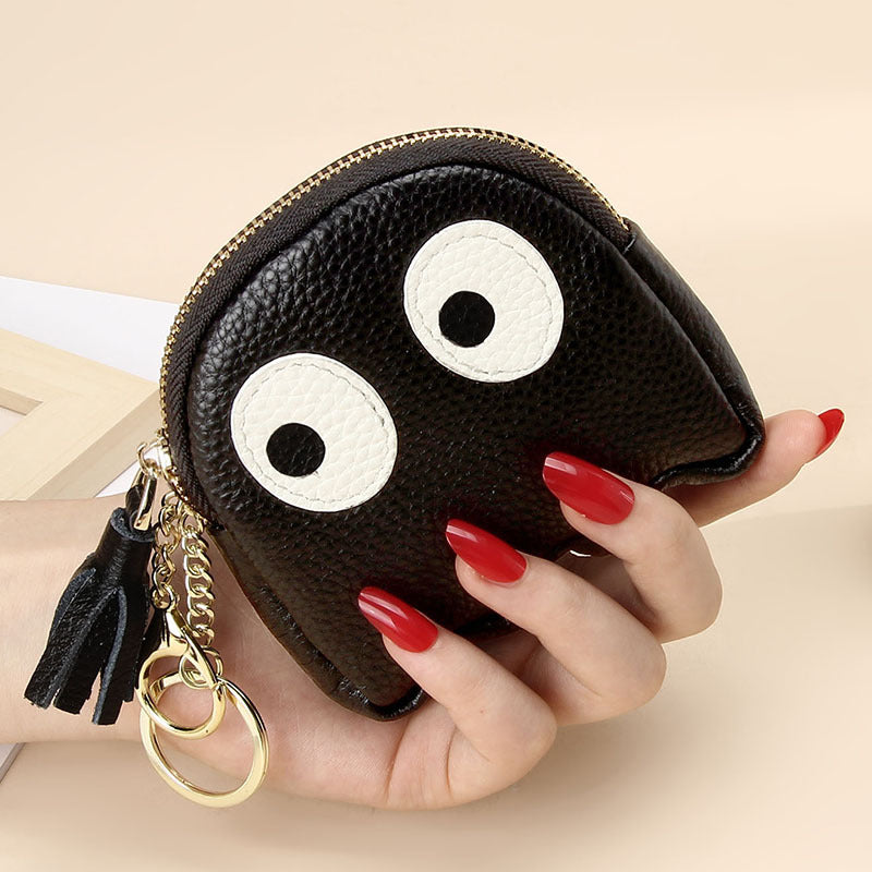 Mini porte-monnaie créatif en cuir avec fermeture éclair et motif dessin animé, porte-clés Ins mignon, étui rigide en cuir véritable pour femmes