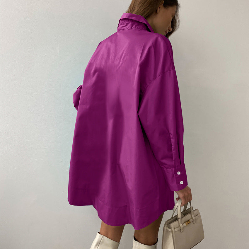 Autumn New Shirts European And American Mid Length Shirts Purple Casual Women's Loose Slim Cardigan Jacket