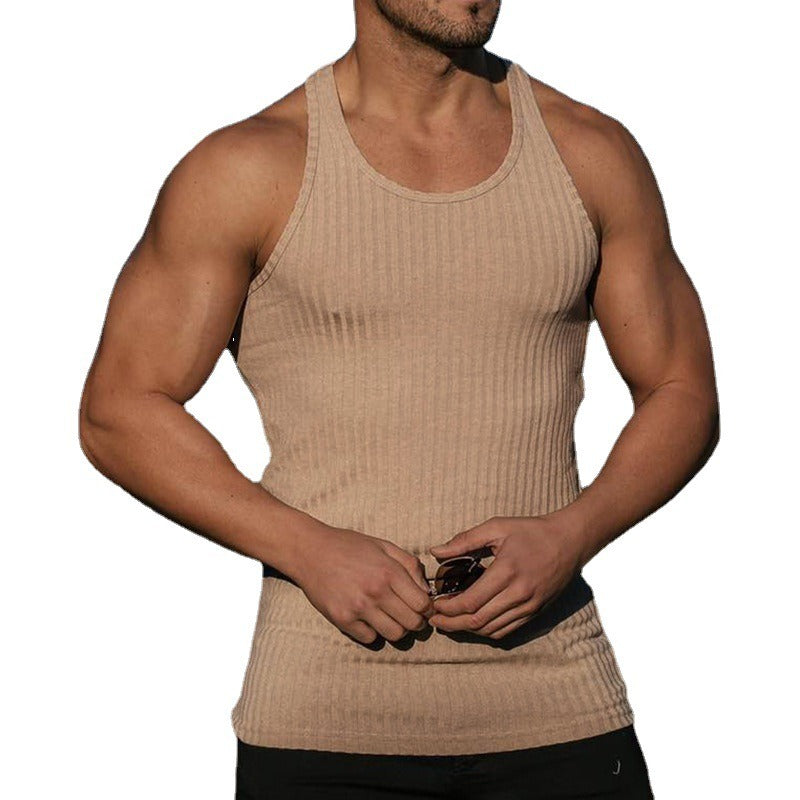 Débardeur Homme Tricoté à Rayures Verticales Coupe Slim Sport Loisirs Été Dos Nageur