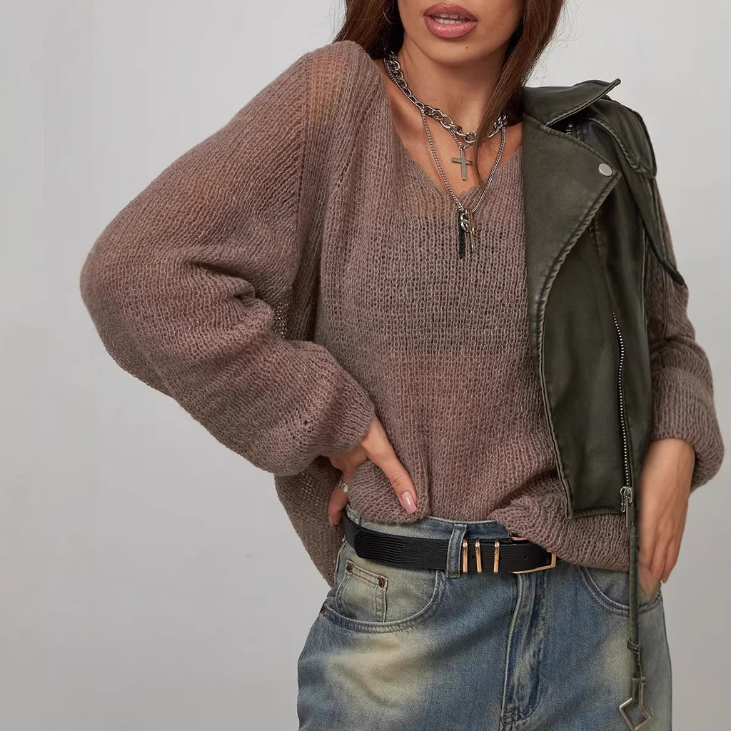 Solid color hollow sweater top