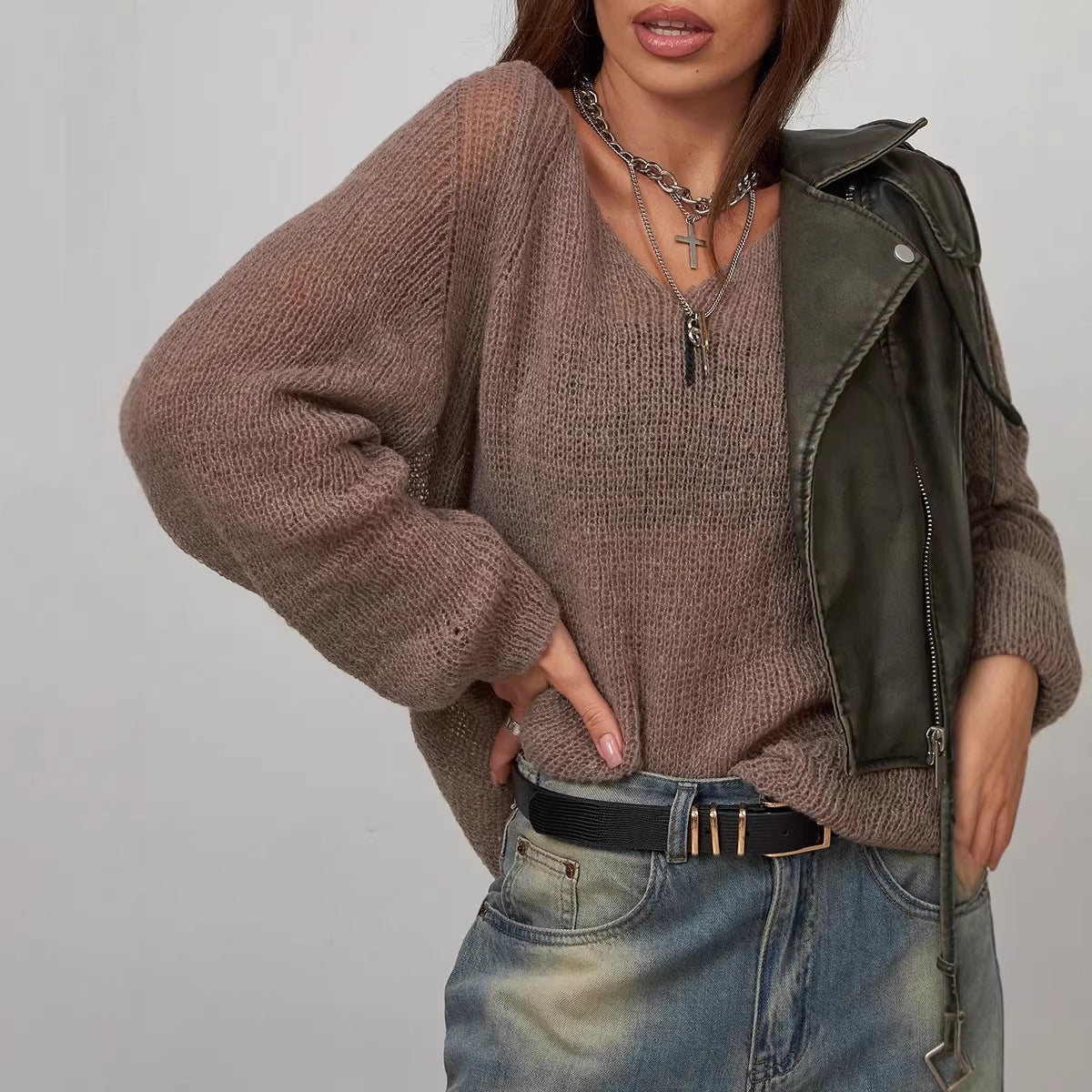 Solid color hollow sweater top