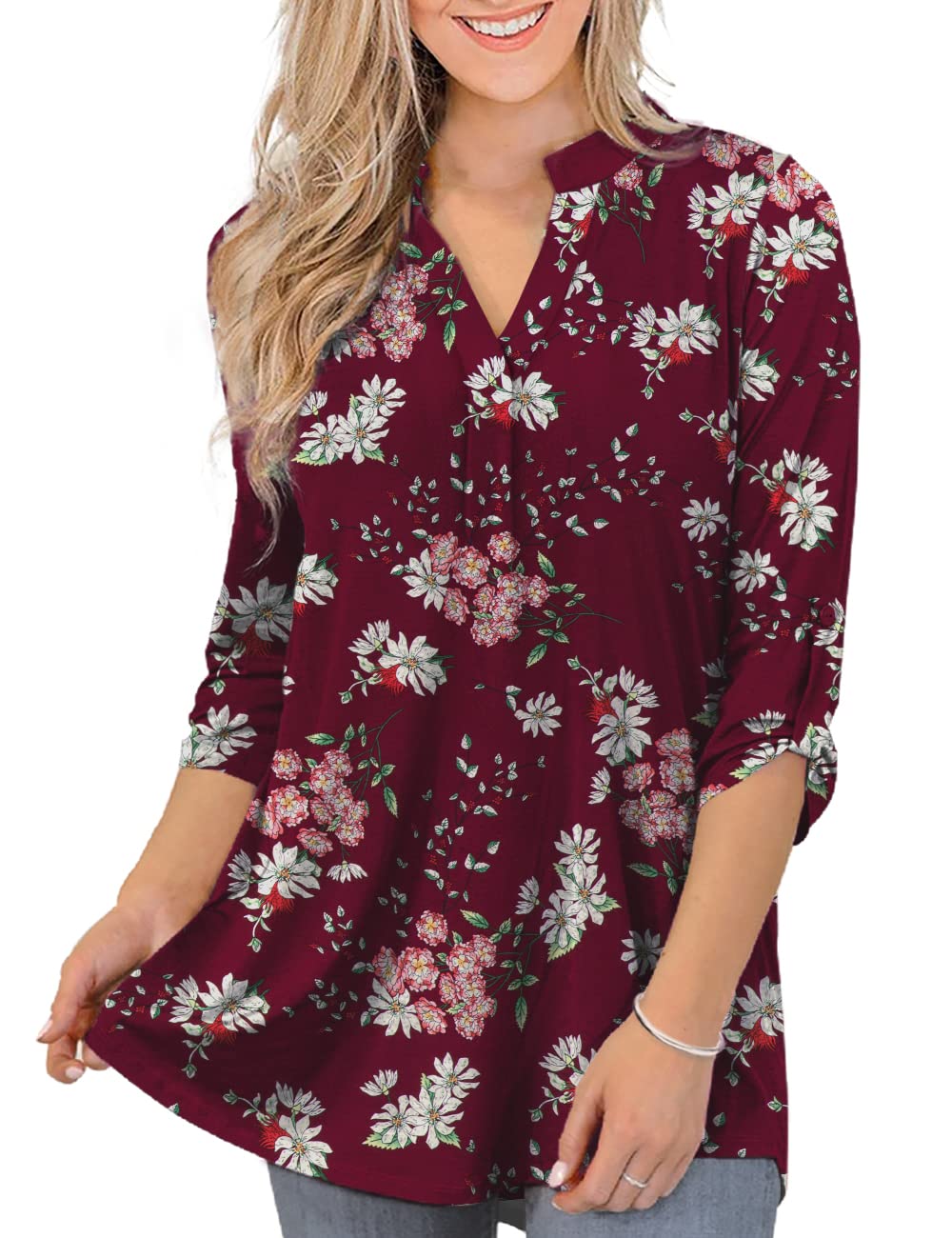 Plus Size :Casuashion Womens Tops Dressy Casual 3/4 Sleeve Shirts Tunic Blouses Plus Size Tops for Women M-4xl