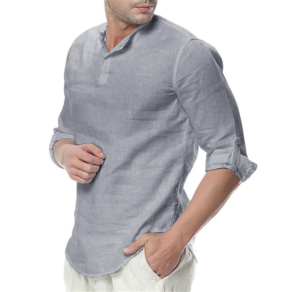 2019 Men's Linen Long Sleeve Shirt for Cross-Border Trade