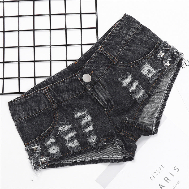 High-Waisted Vintage Ripped Denim Hot Pants