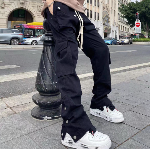 Pantalon cargo décontracté à cordon de serrage multi-poches High Street
