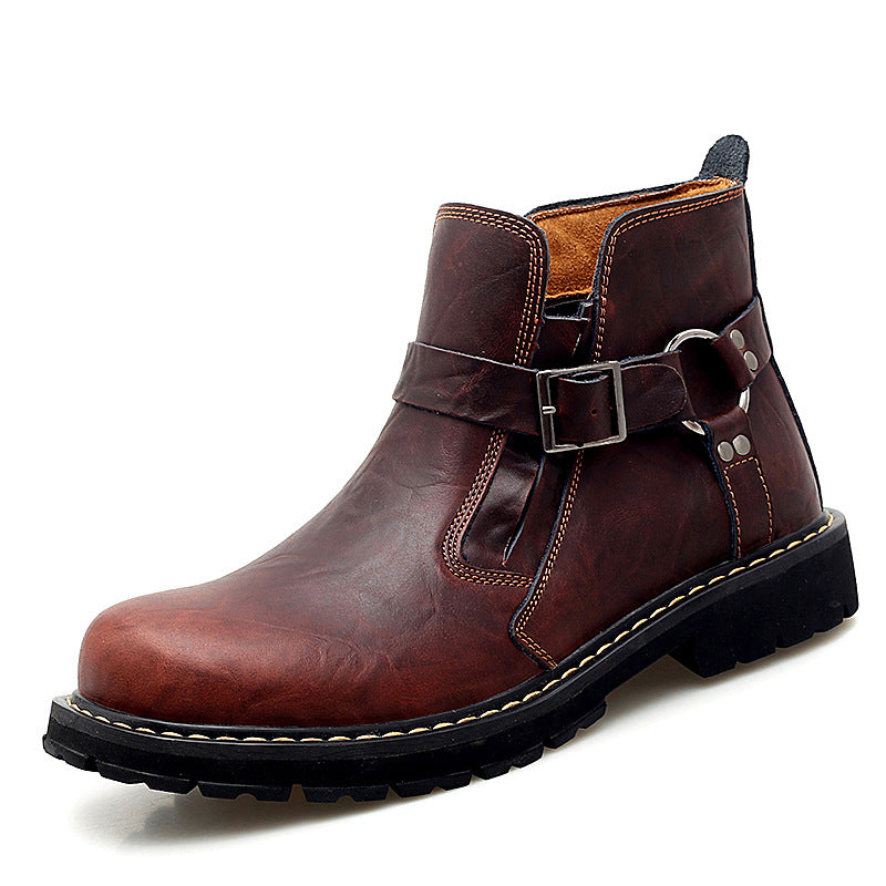 Bottes mi-hautes en cuir de style britannique pour homme