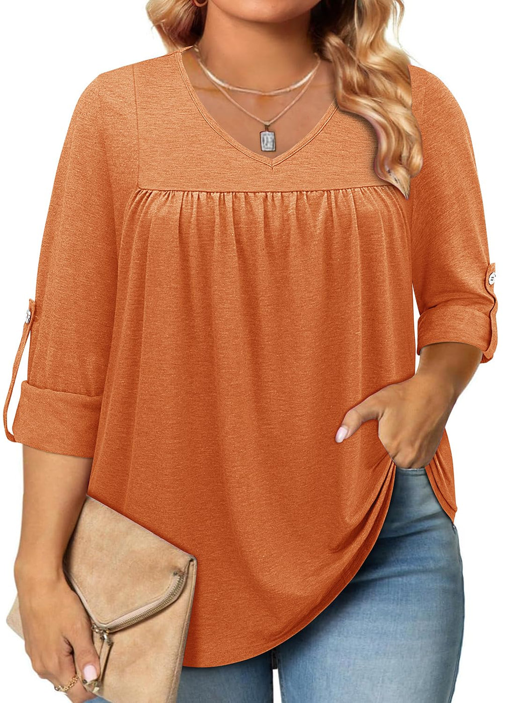 Plus Size : Siddhe Plus Size Tops for Women 4x-5x Plus Size Clothes for Women Burnt Orange Blouse Plus Size Shirts for Women Oversized Long Sleeve Shirts for Women Dressy Casual Long Sleeve Tops Orange 5XL