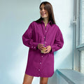 Autumn New Shirts European And American Mid Length Shirts Purple Casual Women's Loose Slim Cardigan Jacket