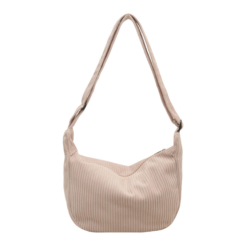 Sac bandoulière minimaliste en velours côtelé de couleur unie, grand, romantique, de style japonais, décontracté et tendance, en forme de croissant.