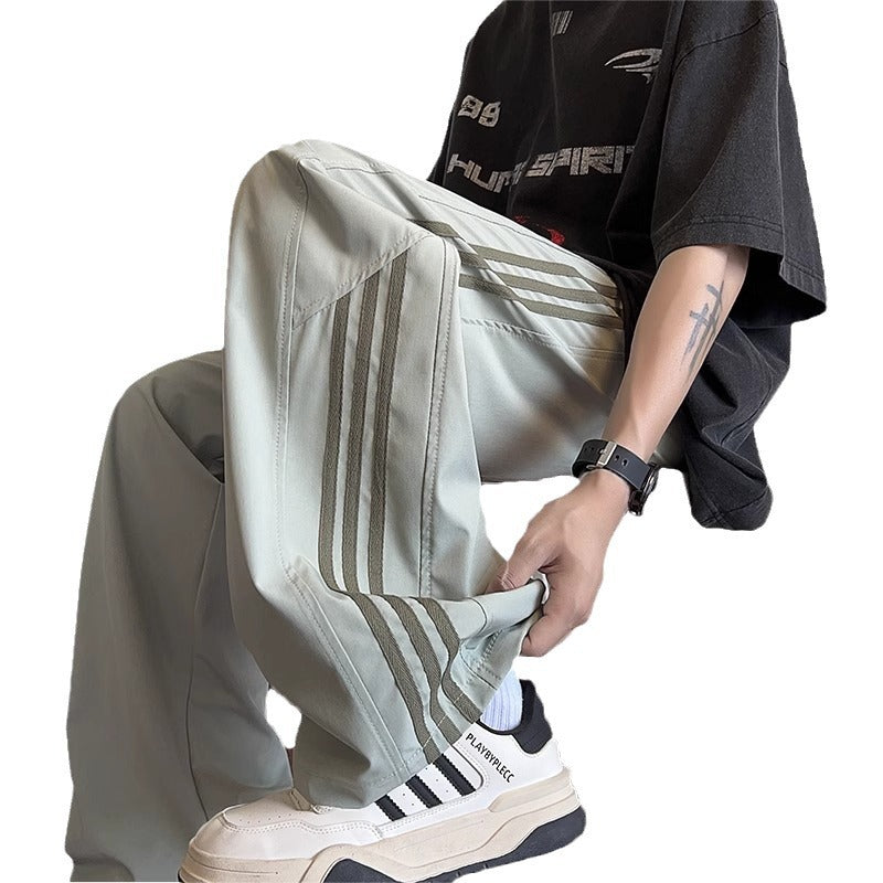 Pantalon Rayé Homme Ample Large Décontracté Long pour Adolescents
