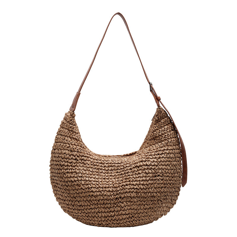 Sac Tressé Femme Décontracté Grande Capacité Sac à Bandoulière en Paille Fait Main
