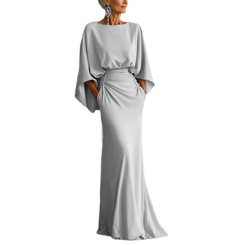 Élégante robe longue plissée sans dos pour femme