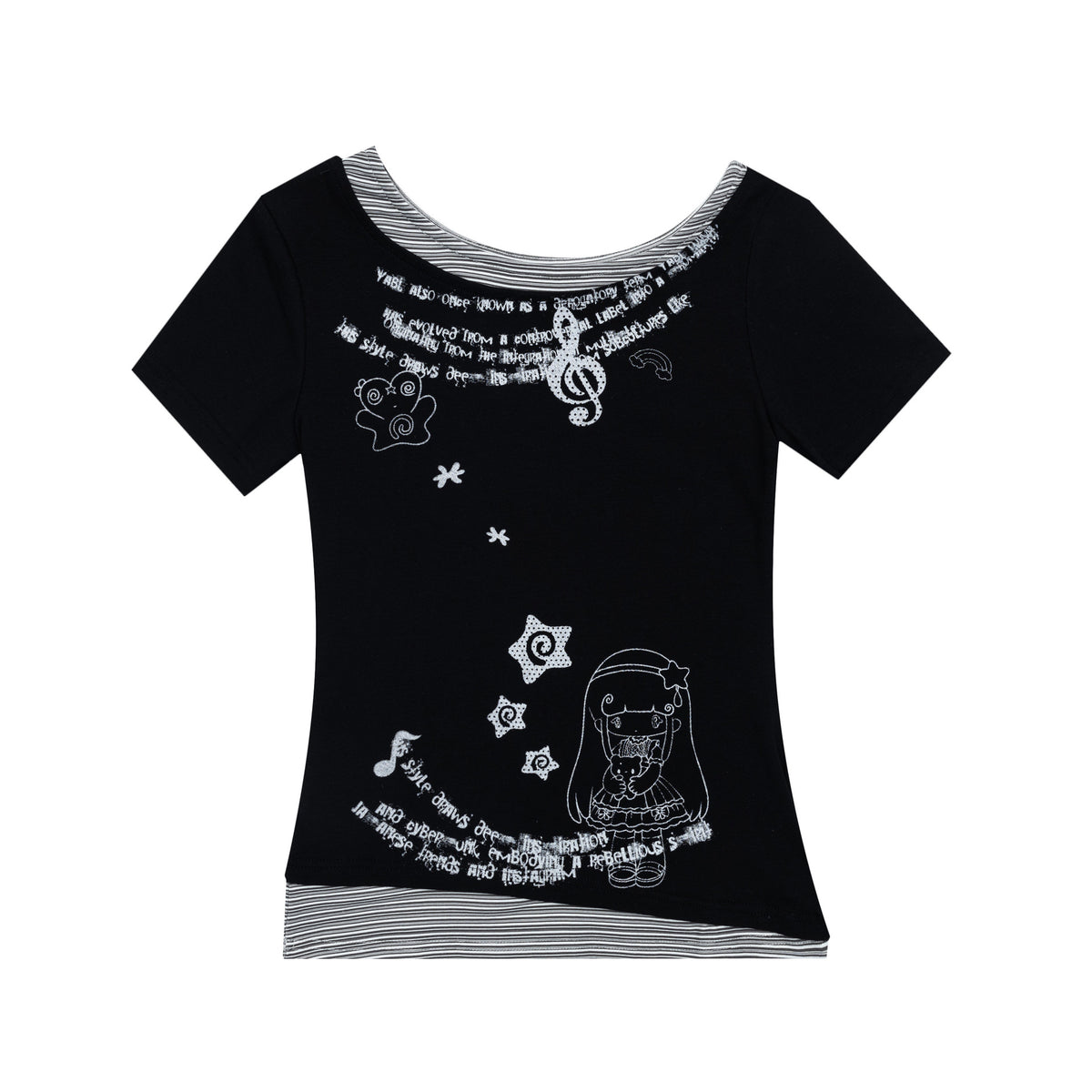 Fake two slanted neck short sleeved T-shirts for women