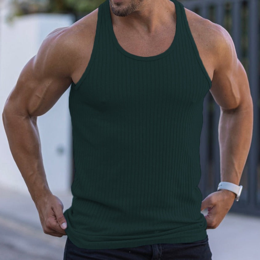 Débardeur Homme Tricoté à Rayures Verticales Coupe Slim Sport Loisirs Été Dos Nageur