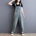 Salopette Jeans Vintage Printemps-Été Femme Ample Jambes Larges Combinaison Rétro en Jean Longue Femme avec Poches Avant