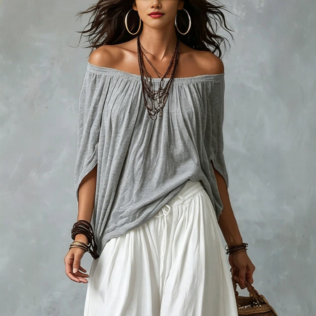 Ensemble T-shirt mode asymétrique et pantalon ample pour femme, tenue décontractée élégante deux pièces à manches longues