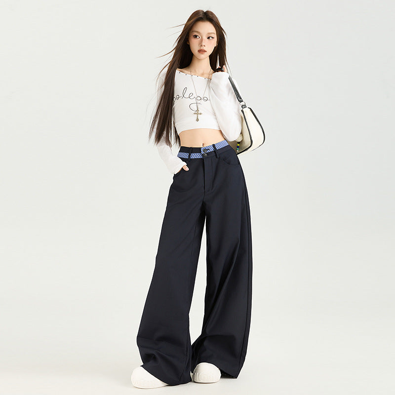 Pantalon décontracté pour femme, coupe large, style coréen