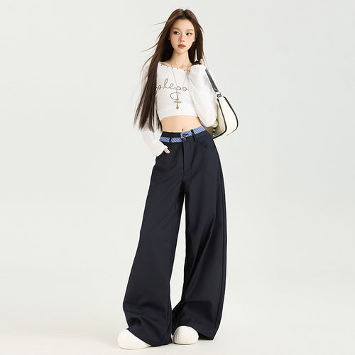 Pantalon décontracté pour femme, coupe large, style coréen