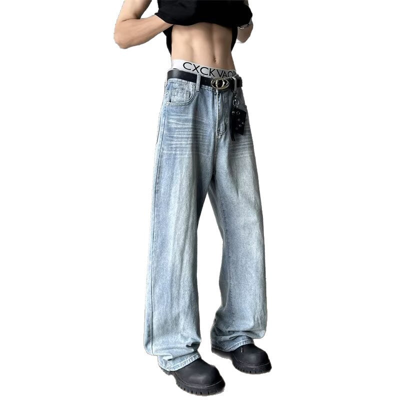 Wash loose bamboo striped jeans for boys in summer straight leg