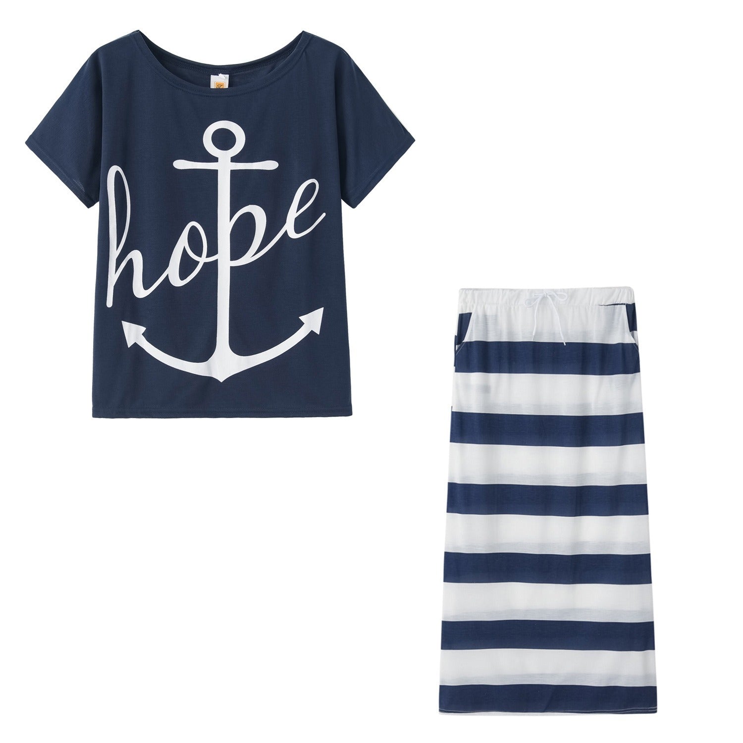 Nouvel ensemble décontracté pour femmes style marine européenne et américaine, imprimé ancre de bateau, ensemble short et manches courtes pour femmes