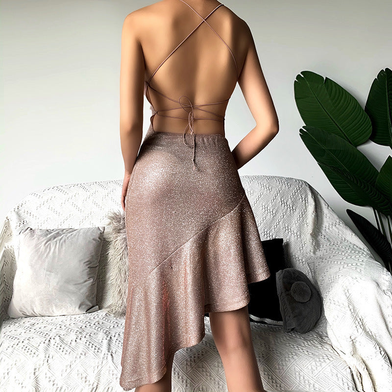 Nouvelle Robe d'été Lumineuse et Sexy pour Femme avec Col Halter, Style Européen