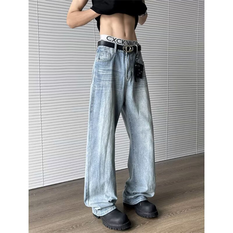 Jeans pour garçons à rayures en bambou, délavés, coupe droite d'été