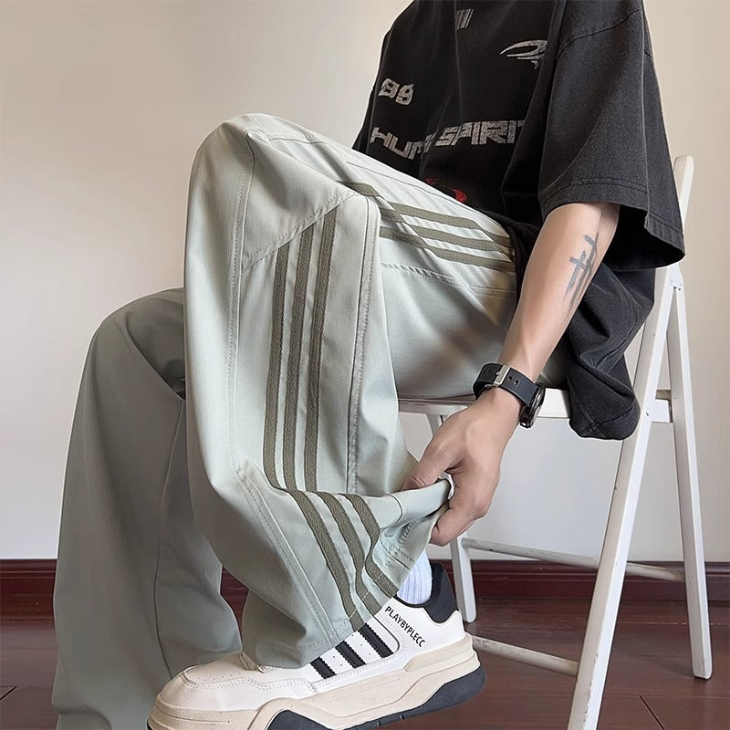 Pantalon Rayé Homme Ample Large Décontracté Long pour Adolescents