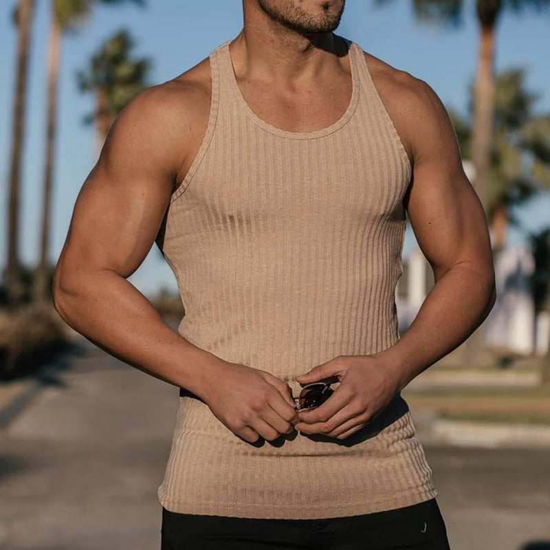 Débardeur Homme Tricoté à Rayures Verticales Coupe Slim Sport Loisirs Été Dos Nageur