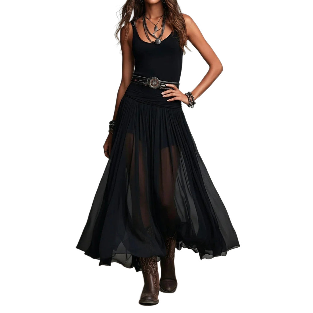 Nouvelle Robe Longue Noire d'Été à Bretelles pour Femme, Robe en Maille avec Ceinture