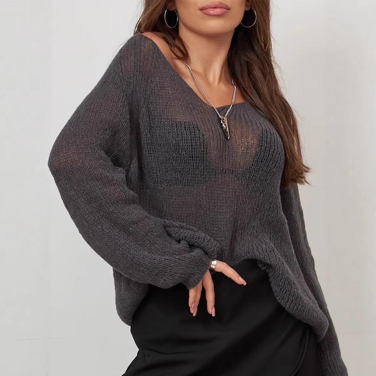 Solid color hollow sweater top