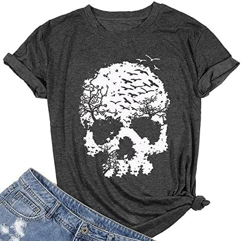 Skull Shirts for Women Skeleton Funny Gothic Graphic T-Shirt