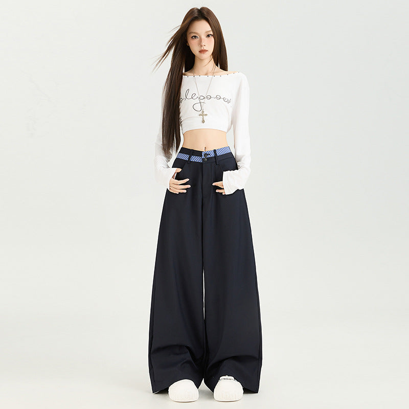 Pantalon décontracté pour femme, coupe large, style coréen