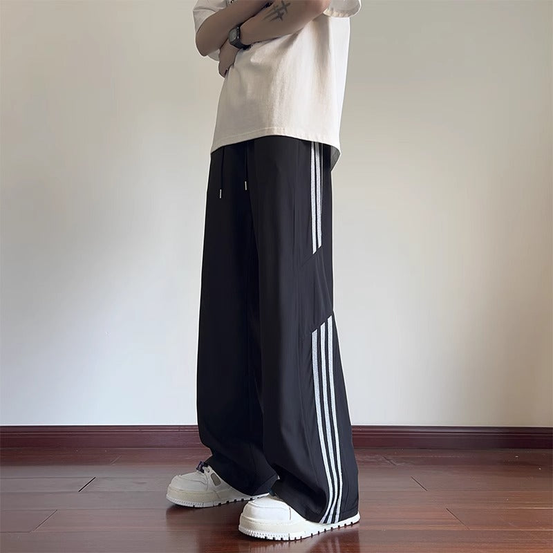 Pantalon Rayé Homme Ample Large Décontracté Long pour Adolescents