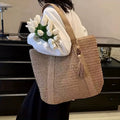 Grand sac de plage tressé en paille pour les trajets quotidiens, sac à bandoulière de style vacances