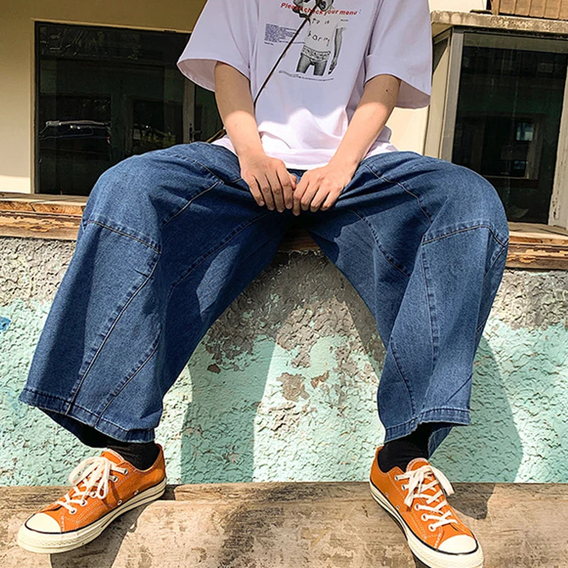 Jeans Ankle-Length  Nouveau cordon de serrage taille élastique Jambe large Homme Ample Doux Jean Hip Hop Streetwear