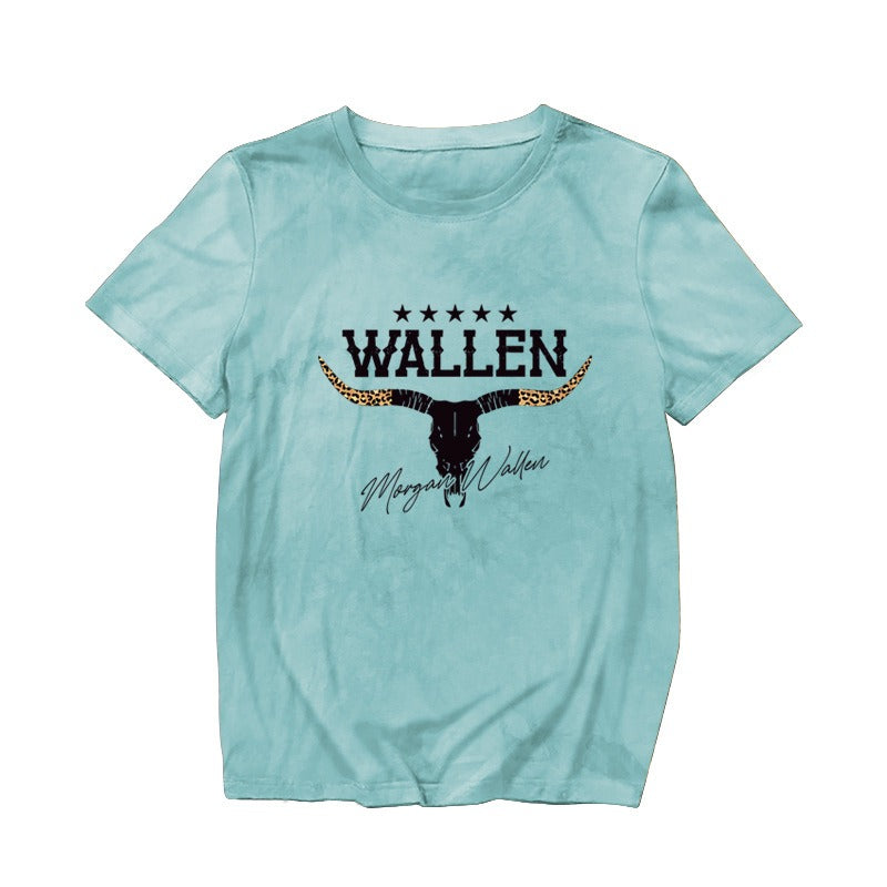 T-shirt fantaisie décontracté à col rond et manches courtes pour femmes, style européen et américain