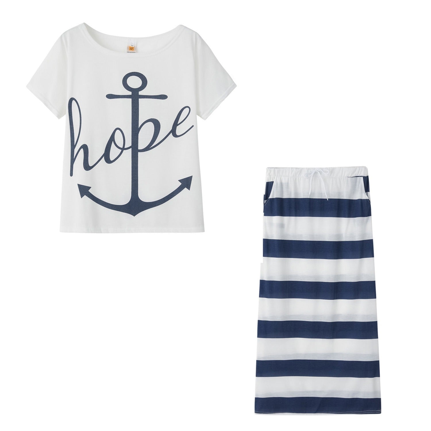 Nouvel ensemble décontracté pour femmes style marine européenne et américaine, imprimé ancre de bateau, ensemble short et manches courtes pour femmes