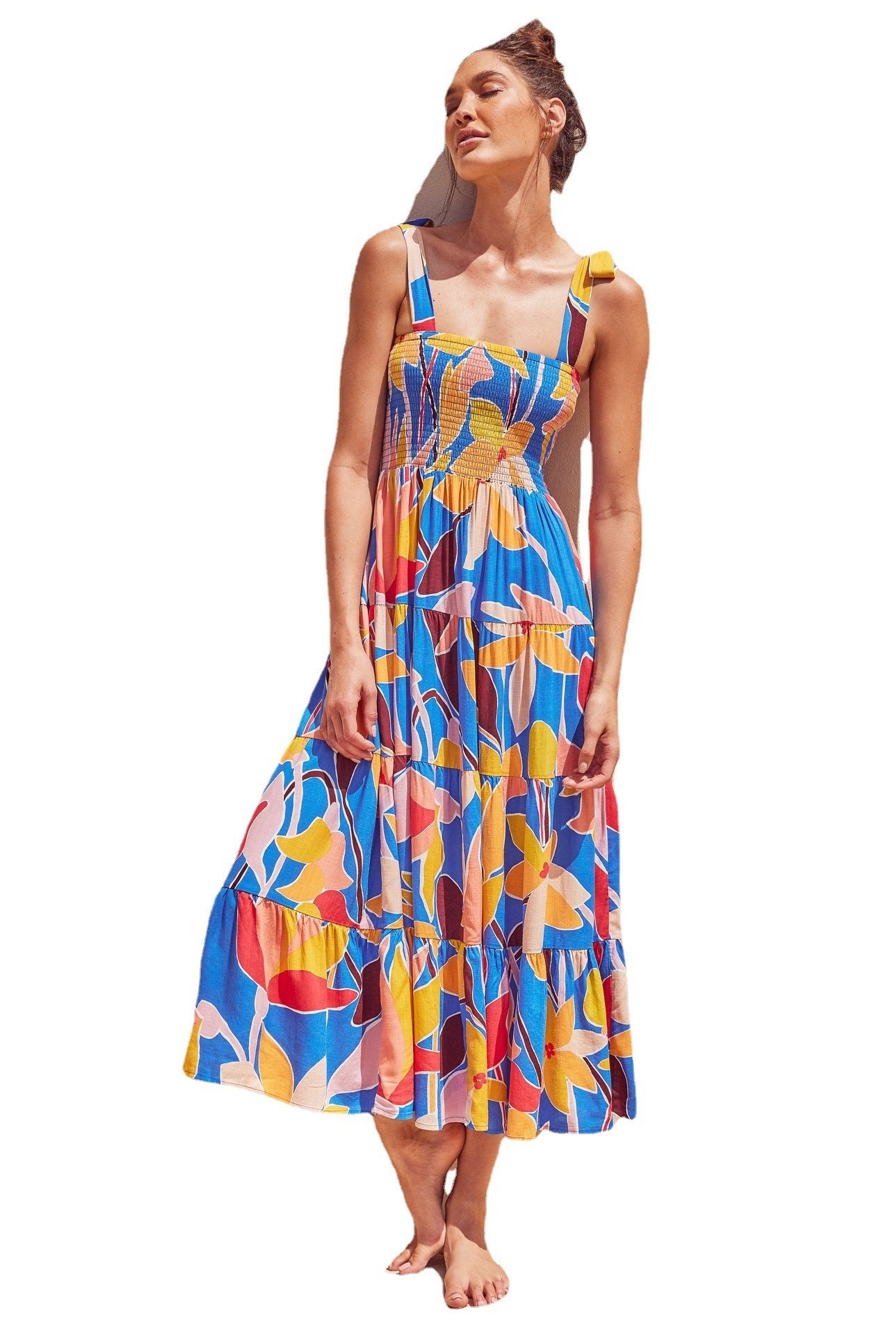 Robe salopette européenne et américaine, vêtements pour femmes, nouvelle robe décontractée printemps et été, jupe taille haute imprimée