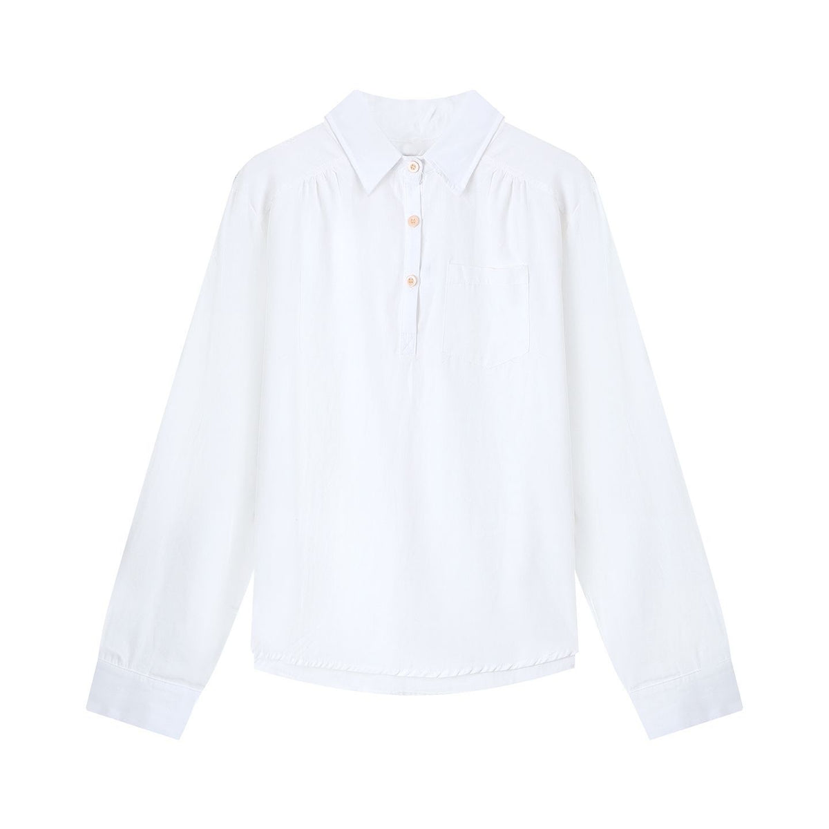 White Shirt Polo Neck Long Sleeve Blouse for Women, Casual Loose Fit, Versatile Chic Top, Spring and Autumn Wear