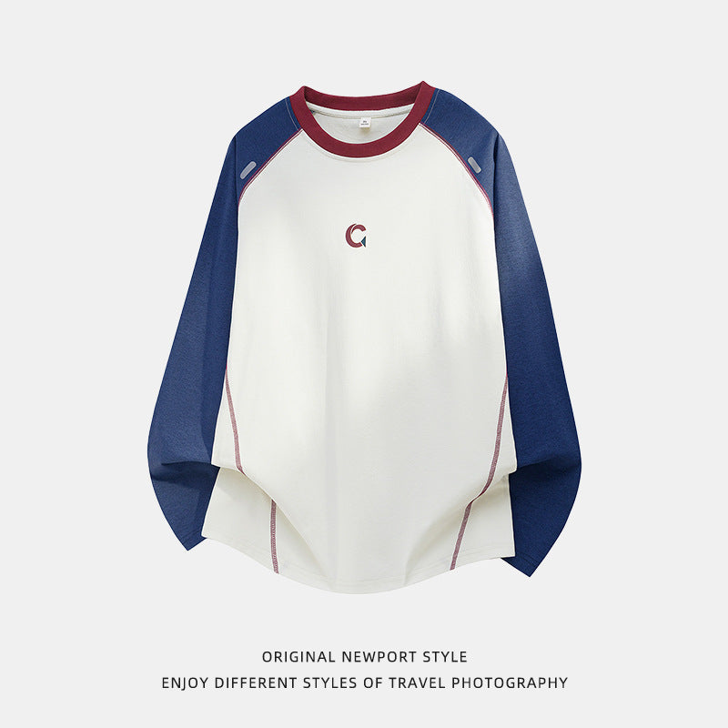 Athletic Long Sleeve T-Shirt for Men, Cool Touch Breathable Pullover, Color-Blocking Loose Casual Top