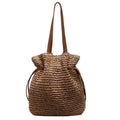Sac tissé à bandoulière unique pour femme avec cordon de serrage, sac tissé en herbe de grande capacité
