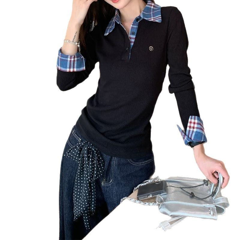 Fake two checkered contrasting base shirts