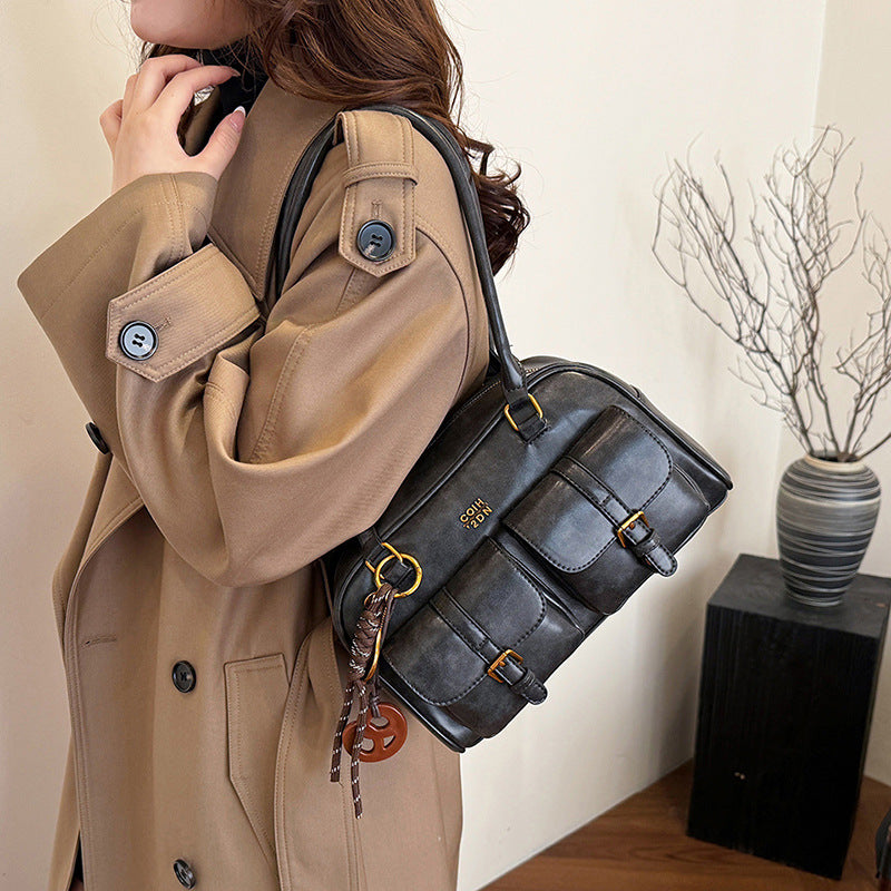 Sac à bandoulière style rétro coréen tendance, sac Boston décontracté, sac bowling élég élégant