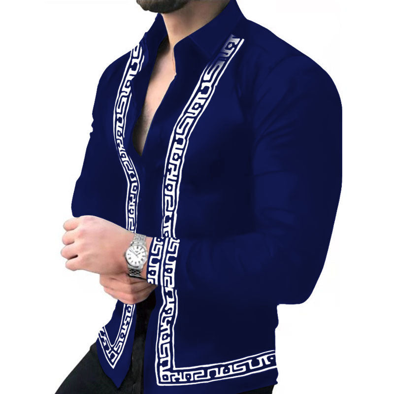 Chemise à manches longues imprimée tendance pour hommes d'âge mûr et jeunes.