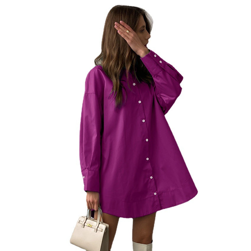 Autumn New Shirts European And American Mid Length Shirts Purple Casual Women's Loose Slim Cardigan Jacket