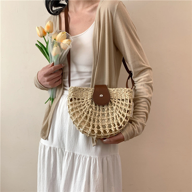 Sac tressé en paille pour femme, sac de plage, sac à bandoulière, sac à l'épaule, sac de selle sous le bras