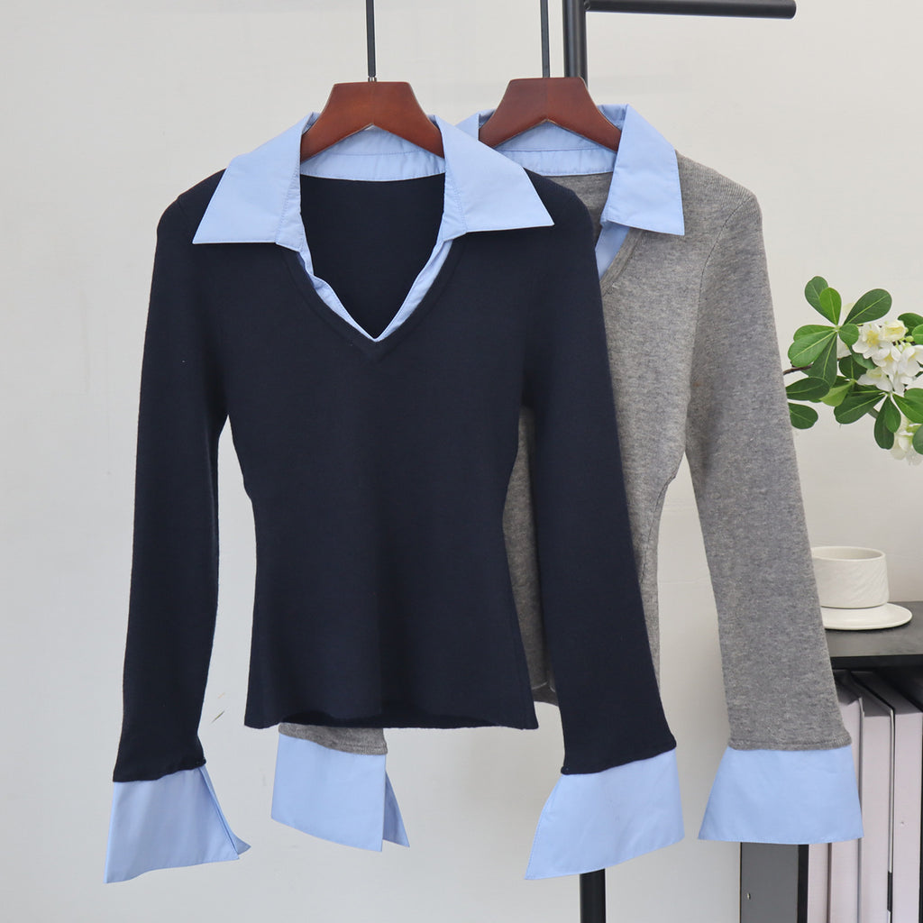 Collar long sleeved top