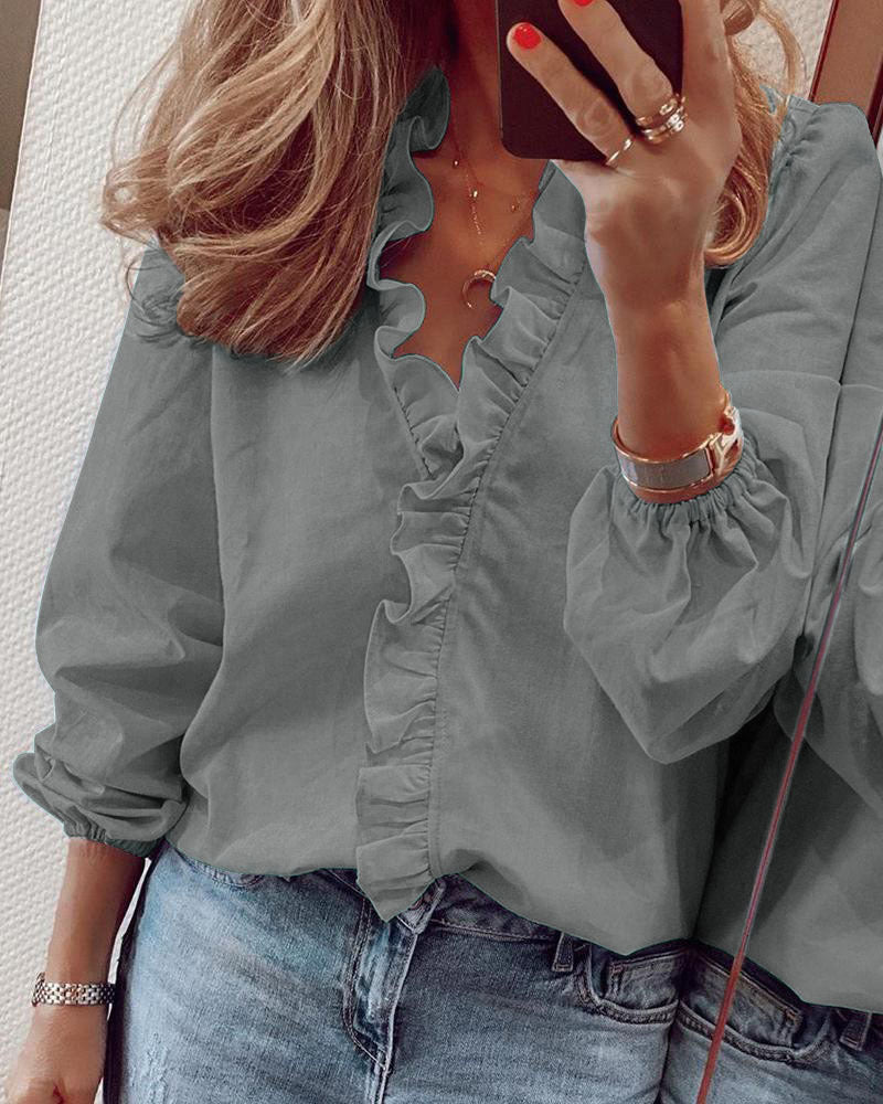 New Long sleeved Ruffled Shirts for Women in Spring and Summer in Europe and America